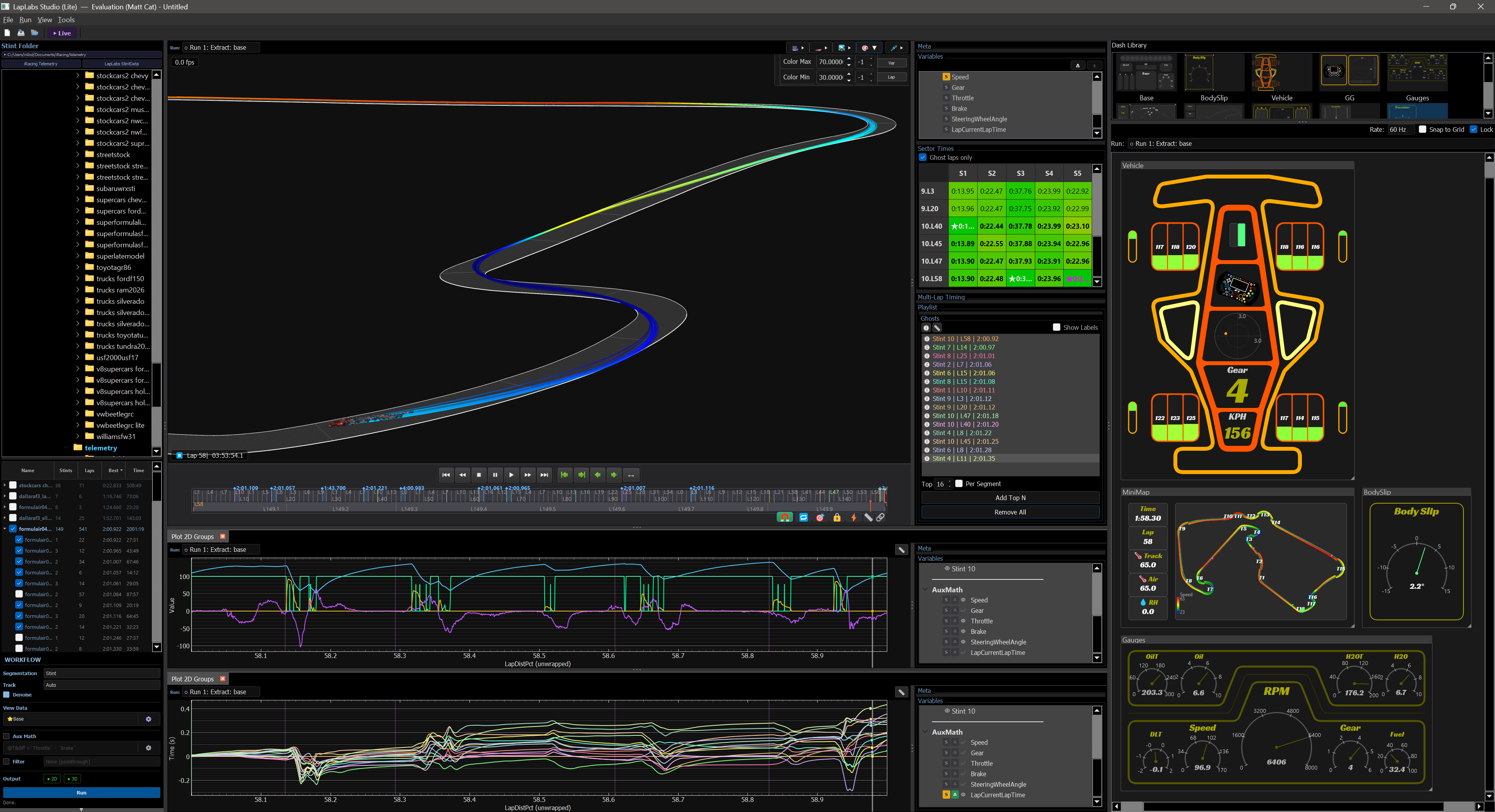 LapLabs Studio — 3D track with ghost cars and telemetry
